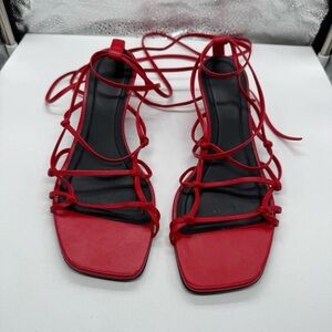 CO Knotted Strappy Heeled Sandals in Red Leather Size 36 Italy